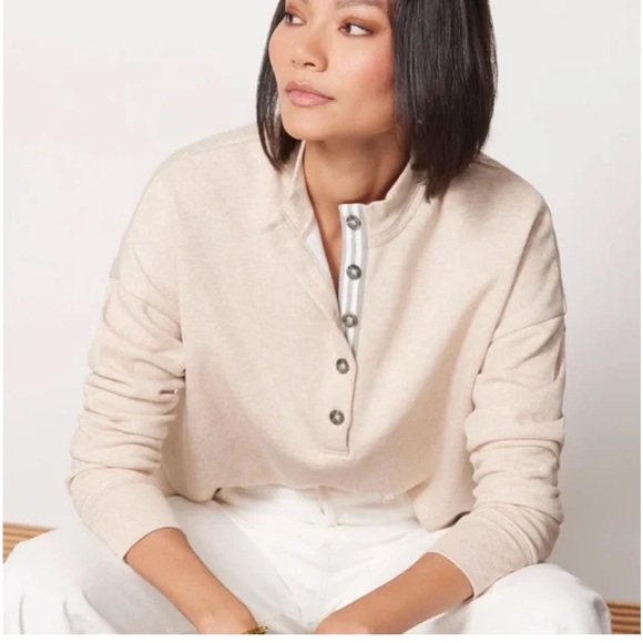 Evereve Tops - Evereve Taryn Taped Henley Sweatshirt Tan Size Small